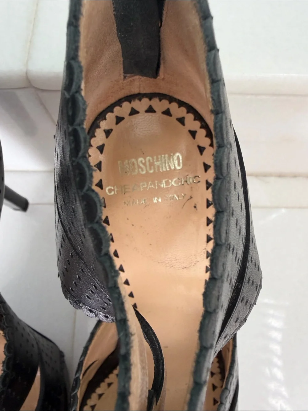 Moschino Black Pointed Toe Multi-Buckle Cutout Heels